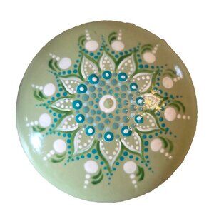Light Green Stone Mandala Dot Art Handmade Hand Painted Aqua Round